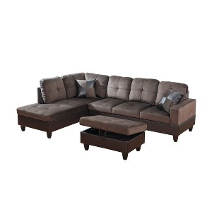 Soft and Breathable 3-Piece Short Plush Sofa Set, L-Shaped Living Room Sofa with Double Spring Layer - 1 of 3