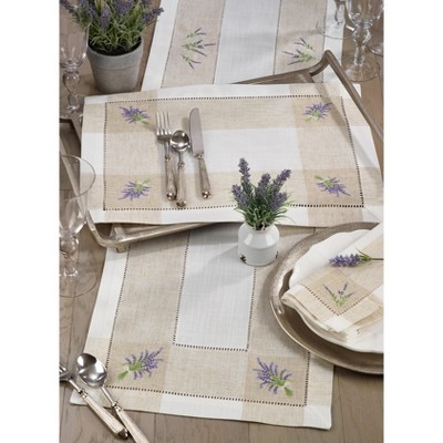 Ivory Embroidered Lavender Hemstitch Placemats, Set of 4