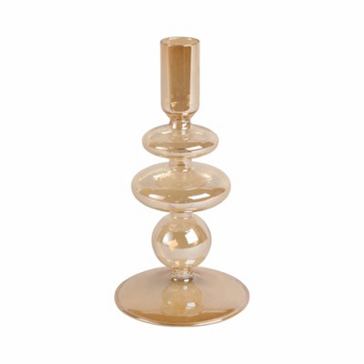 Glass Taper Candle Holder - Elegant Modern Boho Glass Candle Stand for Home, Office, Bedroom, or Living Room