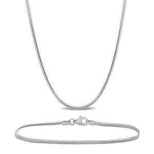 EVERLY JEWELRY | Sterling Silver 2mm Herringbone Chain Necklace and Anklet Set -16 in + 9 in - 1 of 4
