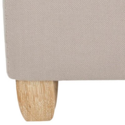 Joanie Beige Tufted Linen Ottoman with Pickled Oak Legs