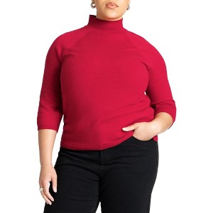 ELOQUII Women's Plus Size Three Quarter Sleeve Turtleneck Sweater - 1 of 4