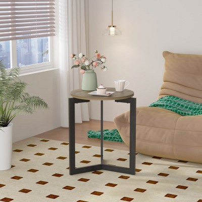 MAYEERTY 19.68" H Round Side Table, Accent End Table with Metal Frame for Living Room, Bedroom, Balcony, Office, Brown