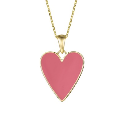 Guili Children's 14k Gold Plated with Rich Magenta Enamel Elongated Heart Pendant Necklace, A Bold & Playful Jewelry Piece for Any Look