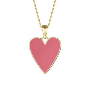 Guili Children's 14k Gold Plated with Rich Magenta Enamel Elongated Heart Pendant Necklace, A Bold & Playful Jewelry Piece for Any Look - 1 of 3