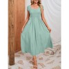 Maternity Dress Summer Casual Round Neck Short Sleeve Smocked High Waist Maxi Dress with Pockets - 2 of 4