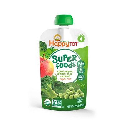 HappyTot Super Foods Organic Apples Spinach Peas & Broccoli with Super Chia Baby Food Pouch - 4.22oz