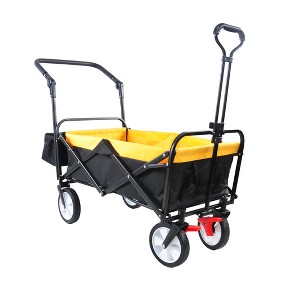 FURNIinspire Wheelbarrows And Lawn Carts Folding Wagon Cart, Collapsible Outdoor Utility Cart With Handle, Yellow, 53.5“*47"*42.52" - 1 of 4