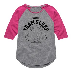 Girls' - Pokémon - Snorlax Team Sleep Shirt Tail Raglan Graphic T-shirt - 1 of 4