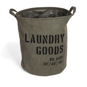 Danya B. Army Canvas Laundry Bucket Dusty Olive: Collapsible Hamper with Built-In Handles, Portable & Multipurpose - 1 of 4