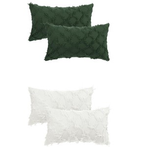 Unique Bargains Decorative Cozy Solid Color Cut Flower Checkered Throw Pillow Covers 4 Pcs - 1 of 4