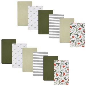 Hudson Baby Cotton Flannel Burp Cloths 12-Pack Bundle, Multi Color Dino, One Size - 1 of 4