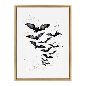 Kate & Laurel All Things Decor 18"x24" Sylvie Goth Bats Framed Wall Art by Viola Kreczmer Gold Bat: Transitional Style, Vertical Layout - 1 of 4