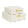 Cheung's Lithos Vintage Square Style Set of 2 Boxes with Stitched Accents & Gold Handles - White - 3 of 4