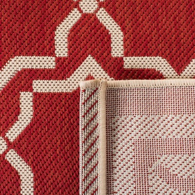 Red and Bone Square Synthetic Flat Woven Area Rug