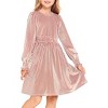 Arshiner Girls Long Sleeve Dress Velvet Crew Neck Midi Fall Vintage Plain Dress for Kids - 2 of 4