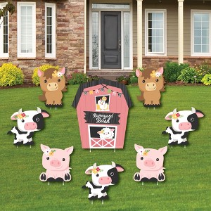 Big Dot of Happiness Girl Farm Animals - Yard Sign and Outdoor Lawn Decorations - Pink Barnyard Baby Shower or Birthday Party Yard Signs - Set of 8 - 1 of 4