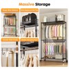 Clothes Rack Heavy Duty Adjustable Garment Clothing Rack with Wheels, Freestanding Closet Organizer for Hanging Clothes with 2 Side Hooks, Double Rod - 3 of 4