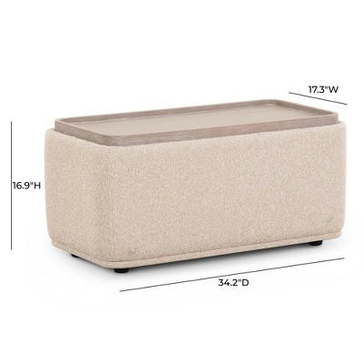 Sylvie Cream Boucle Upholstered Ottoman Table with Wood Top