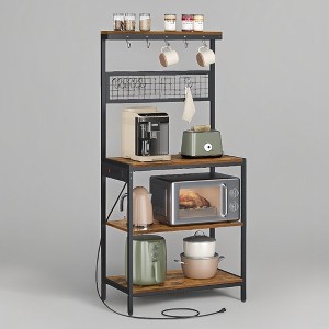 Bakers Rack with Charging Station, 31.5 Inches Coffee Bar Stand with Adjustable Storage Shelf, Grid Panel, Kitchen - 1 of 3