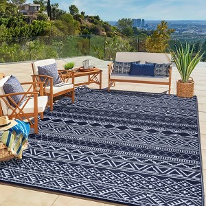Waterproof Outdoor Rugs Modern Geometric Reversible Mat, UV-Resistant Plastic Straw Rug for RV Porch Deck Balcony Beach - 1 of 4
