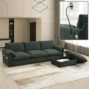 96.5'' Chenille L-Shaped Sectional Sofa with Storage Ottoman, Adjustable Phone Holder, USB Charger and Elephant Ear-Shaped Armrests - 1 of 4