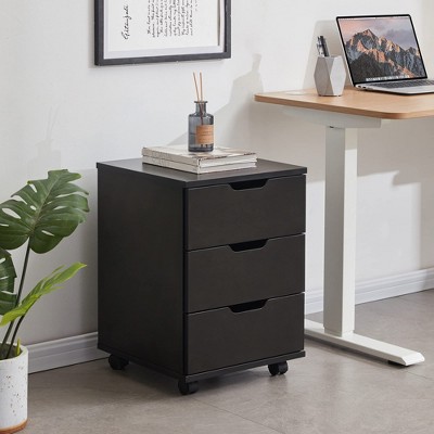Sevobal File Cabinets Vertical Filing Cabinet with 3 Drawers and Wheels, Small File Cabinets for Under Desk Home Office, Black, 15.75"*15.75"*22.16"