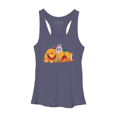 Women's Design By Humans Halloween Cartoon Pumpkins And Ghost By VectorVillain Racerback Tank Top