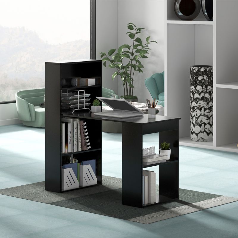 Tangkula 48 Inch Computer Desk with Bookshelf 3-in-1 Home office Desk with 4-Tier Bookcase & CPU Stand Space-saving Reversible Writing Desk Black/White, 2 of 11
