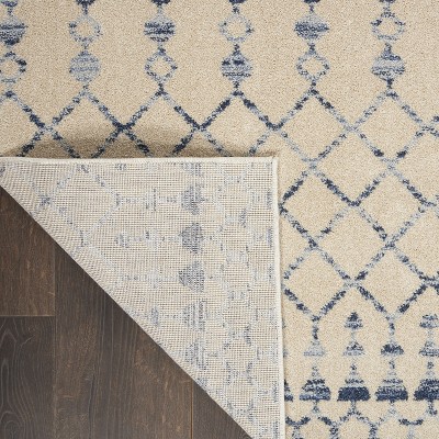 Beige Blue Geometric Synthetic Rectangular Area Rug 2'2" x 3'9"