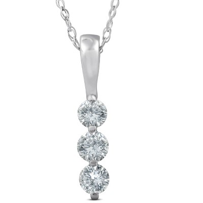 Pompeii3 1/4ct 3 Stone Round Three Diamond Pendant 14K White Gold