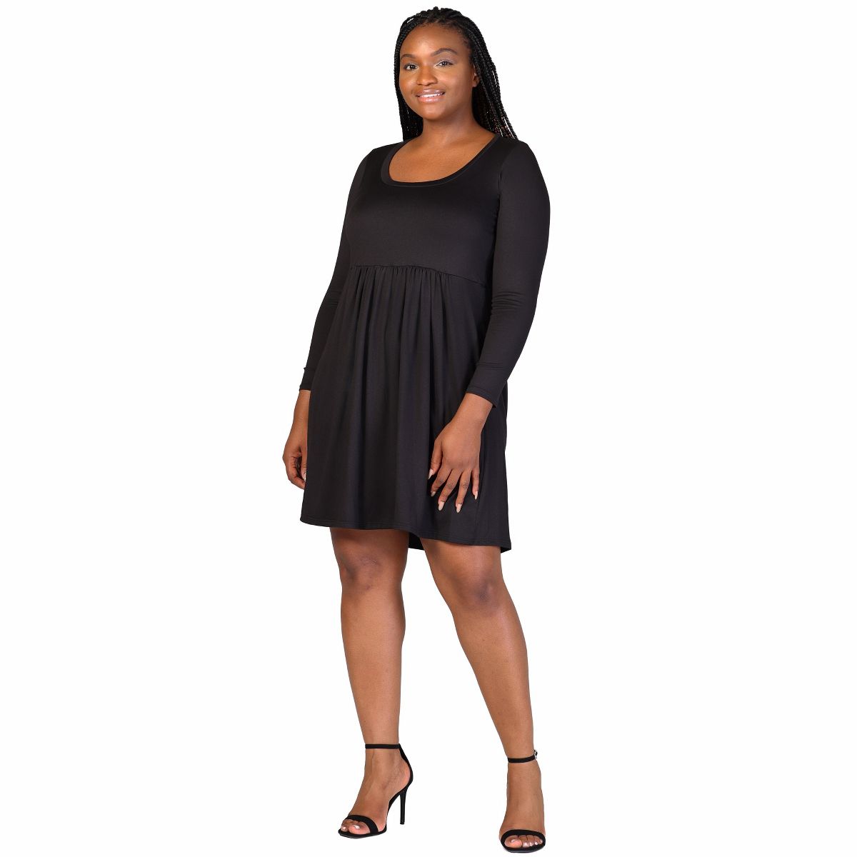 Plus Size Long Sleeve Babydoll Knee Length Dress - 24seven Comfort Apparel™ - thumbnail 2