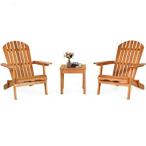 Costway 3PCS  Patio Wooden Adirondack Chair Table Set Folding Seat Furniture Garden - 1 of 4