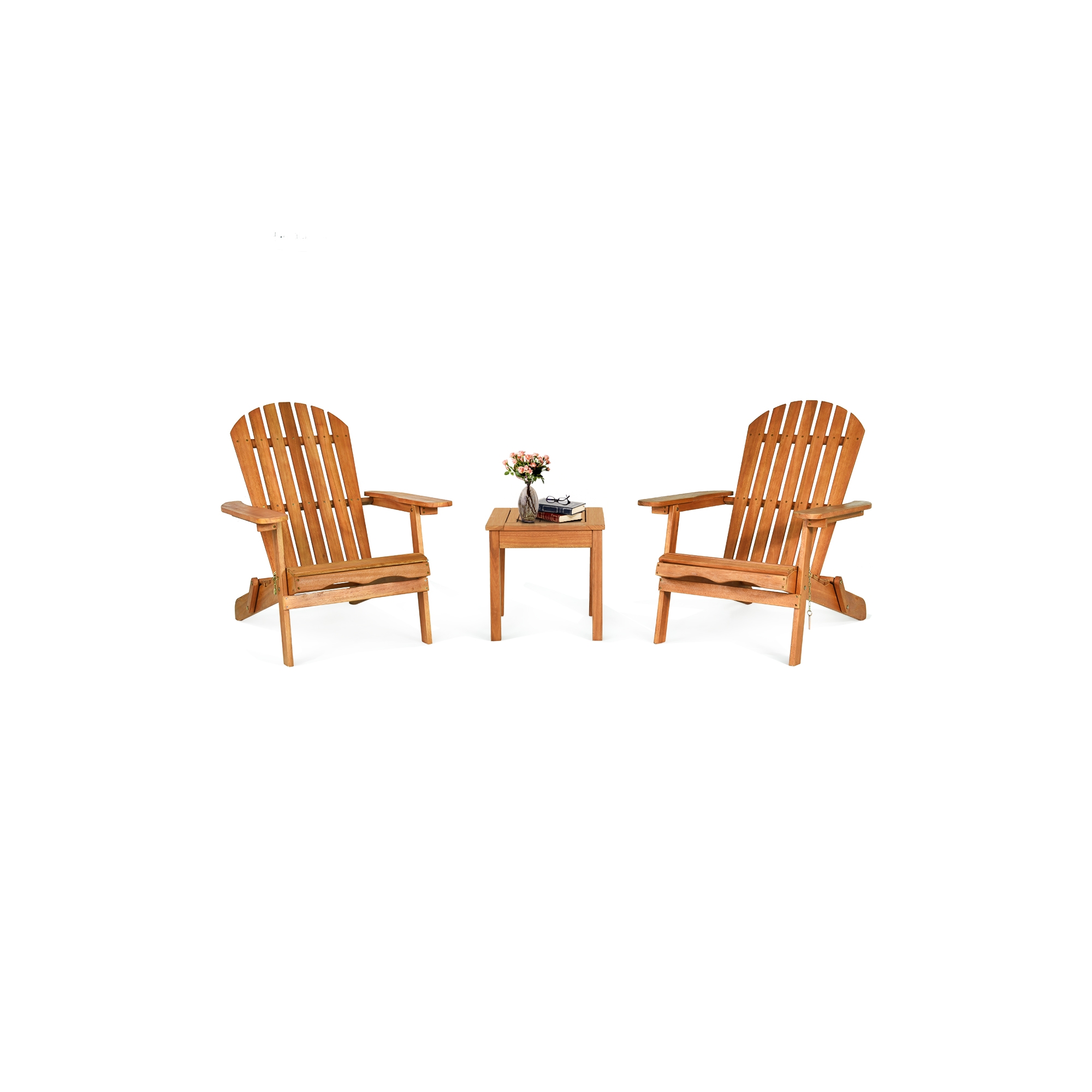 Costway 3PCS Patio Wooden Adirondack Chair Table Set Folding Seat Furniture Garden