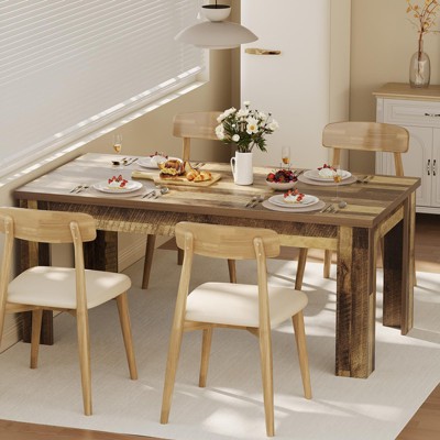 63″ Farmhouse Rectangular Dining Table for 4–6, 1.18″ Thick MDF Wood Kitchen & Dining Room Table for Apartment/Small Space with 300 lb Load Capacity
