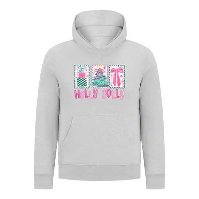 Everyday Kids Christmas Collection Holly Jolly Girls Pullover Hoodie – Pink Holiday Sweatshirt