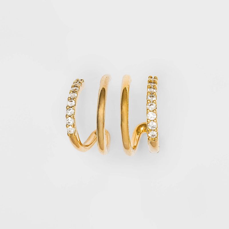 14K Gold Plated Cubic Zirconia Double Hoop Earrings - A New Day&#8482;, 4 of 8