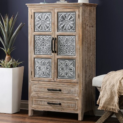 Rustic Farmhouse Wood and Metal 2-Door 2-Drawer Storage Cabinet
