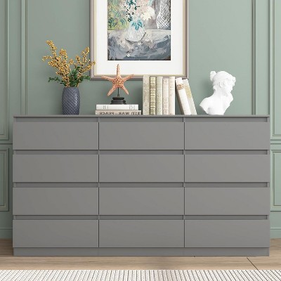 CIPACHO Mid Century Modern 12 Drawer Dresser for Bedroom with Hidden Handle Grey