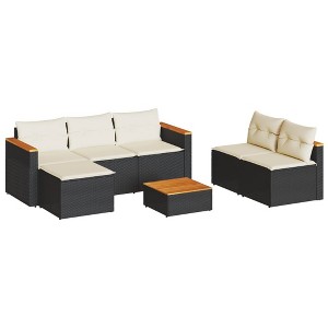 vidaXL Patio Sofa Set with Cushions Garden Furniture 5 Piece Poly Rattan Acacia - Black - 1 of 4
