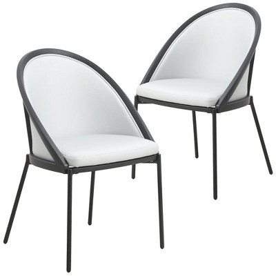 LeisureMod Dining Chair in Upholstered Vinyl Fabric with Curved Back Design and Stainless Steel Legs Urbane Collection Set of 2