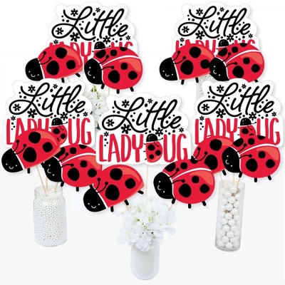 Big Dot of Happiness Happy Little Ladybug - Baby Shower or Birthday Party Centerpiece Sticks - Table Toppers - Set of 15