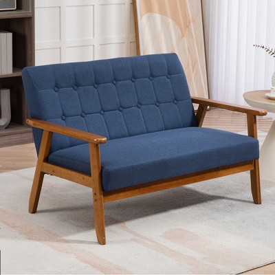 MOONMISS Mid-Century Modern Solid Loveseat Settees Upholstered Linen Loveseat,2 Seater Cushioned Couch for Small Spaces