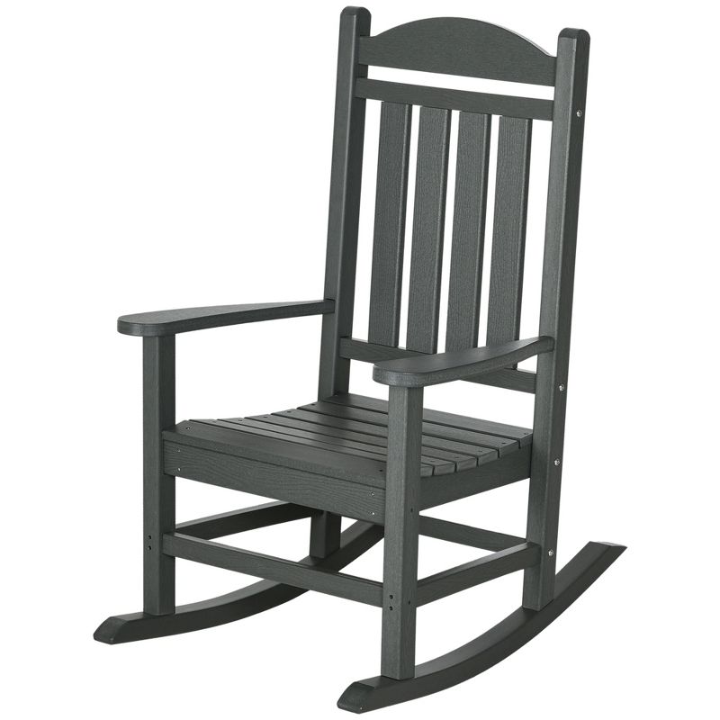 Outsunny Outdoor Rocking Chair, Traditional Slatted Porch Rocker with Armrests, Fade-Resistant Waterproof HDPE for Indoor & Outdoor, Dark Gray, 4 of 7