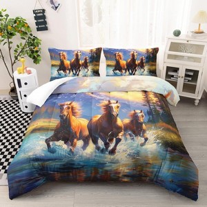 Horse Comforter Bedding Set Wild Animal Horse Theme Print Bedding Set for Kids Teen Girls Boys Room Decor, Queen Bedding Set with 2 Pillowcases - 1 of 4