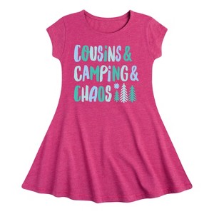 Girls' - Instant Message - Cousins & Camping & Chaos Fit & Flair Cap Sleeve Graphic Dress - 1 of 4