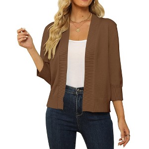 Women's 3/4 Sleeve Cropped Cardigan Sweater Open Front Short Shrugs Cardigans Lightweight Sweaters - 1 of 4