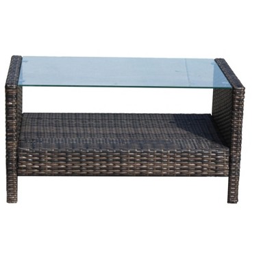 Vynxaria Patio Coffee Tables - 34.6" Outdoor Furniture with Tempered Glass Top