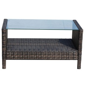 Vynxaria Patio Coffee Tables - 34.6" Outdoor Furniture with Tempered Glass Top - 1 of 4