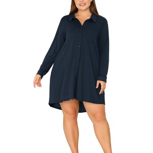 Agnes Orinda Women's Plus Size Solid Long Sleeve Button Down V-Neck Pajama Sleepdress - 1 of 4